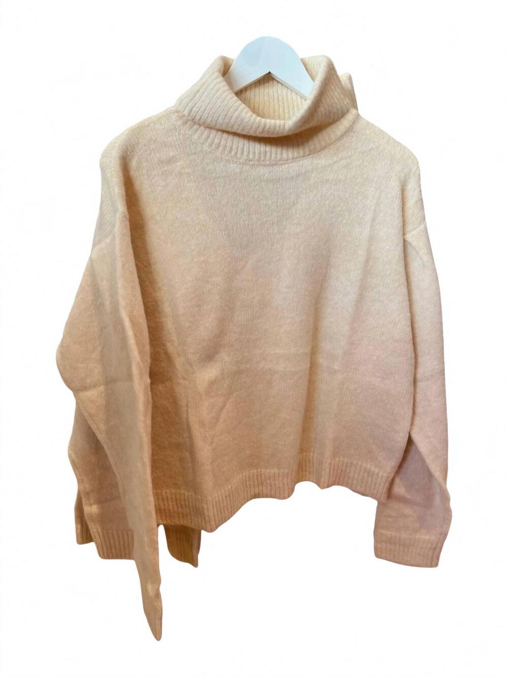 NEW LA MIEL women's pintuck turtleneck sweater in light sand